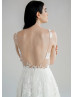 V Neck Ivory Lace Open Illusion Back Dazzling Wedding Dress